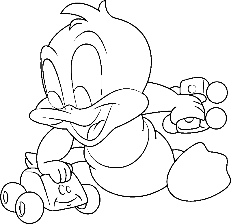 Baby Daffy spielt Spielzeugautos von Daffy Duck