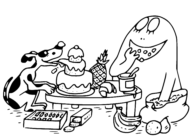 Barbabravo and Lolita Eating Cake Coloring Page