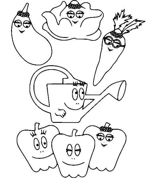 Barbapa Family Turns into Vegetables Coloring Page