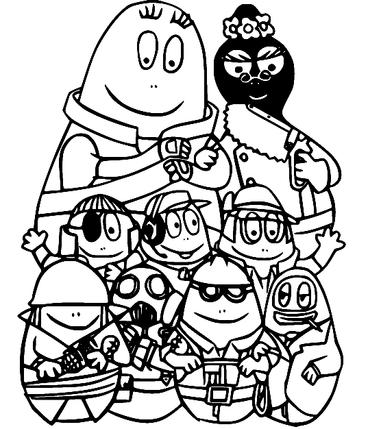 Barbapa Family in the Coats Coloring Page