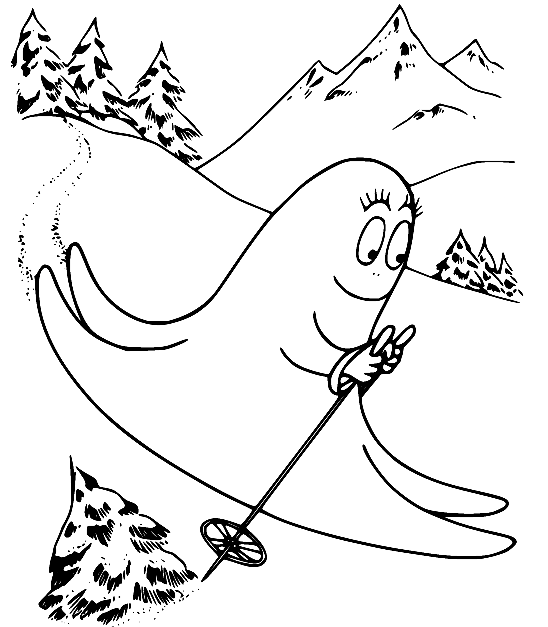 Barbapapa Skiing Coloring Page