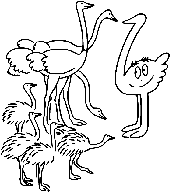 Barbazoo en struisvogels kleurplaat