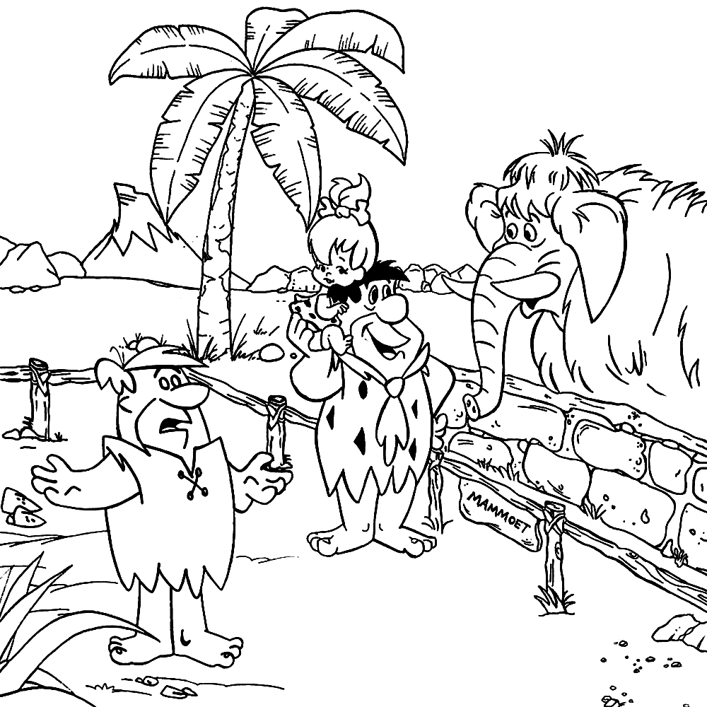 Barney and Fred visiting the Jurassic World dinosaur park Coloring Pages