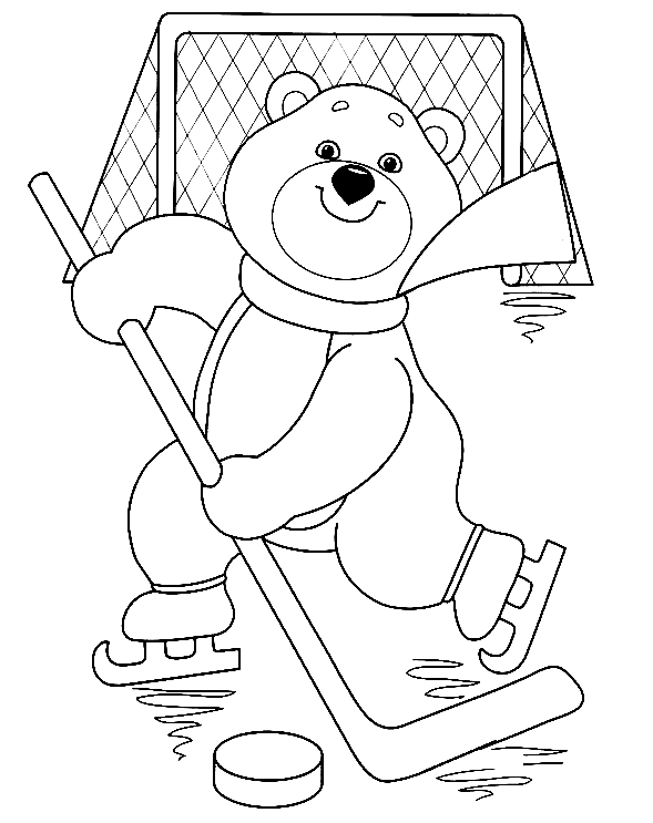 Oso jugando hockey de deportes de invierno