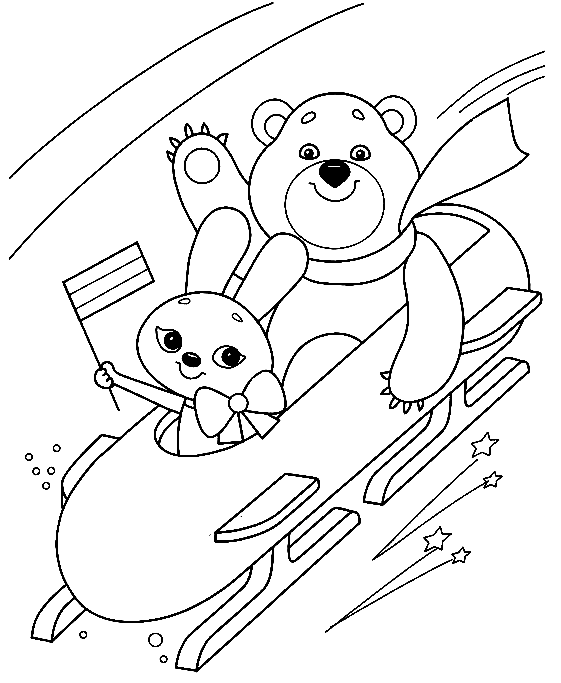 Bobfahren mit Bär und Hase aus dem Wintersport