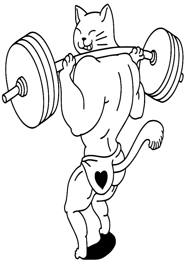 Bodybuilder Cat with Barbell Coloring Pages