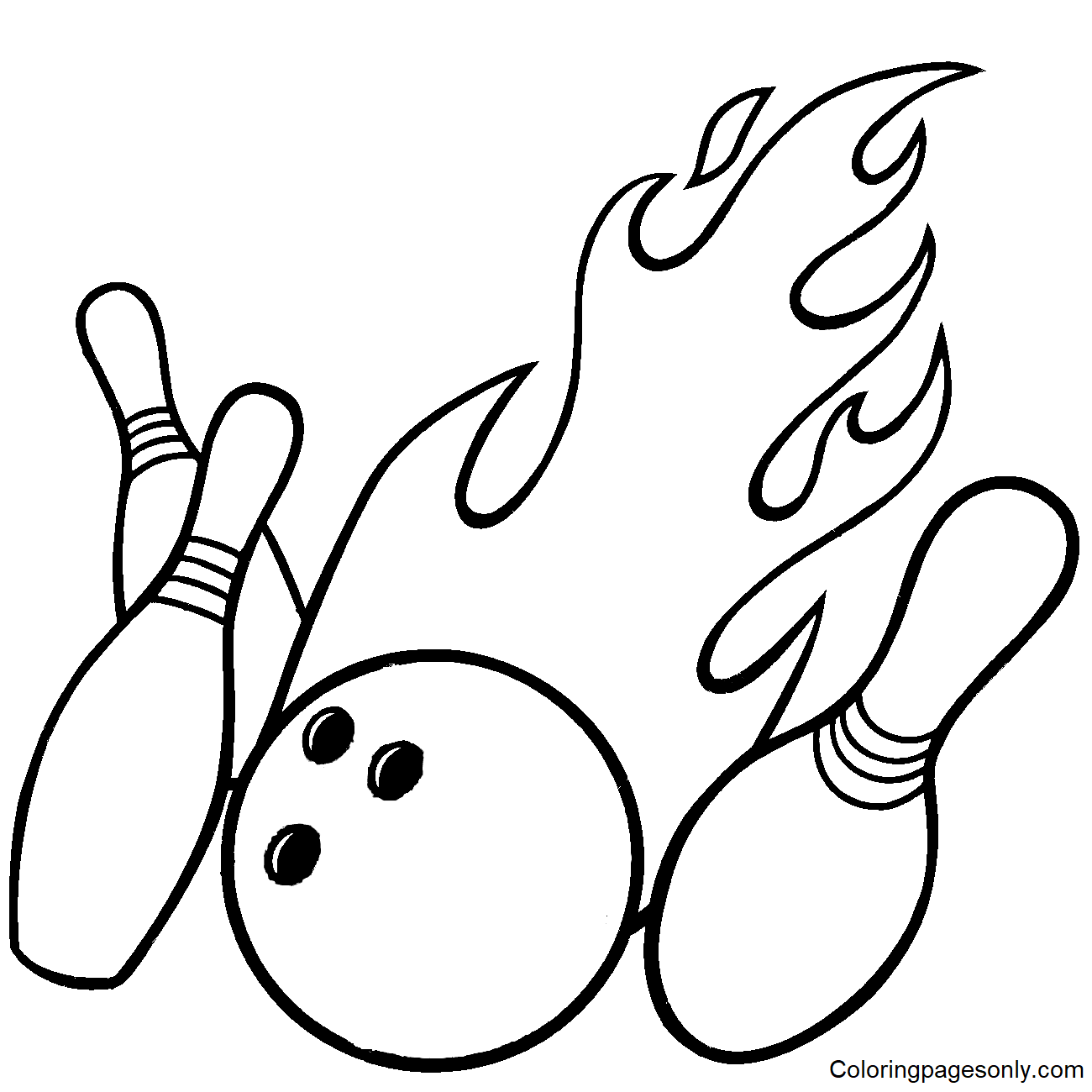 Bowling Pins and Flaming Ball Coloring Page