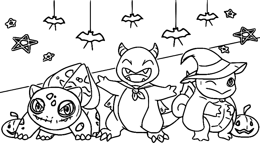Bulbasaur, Charmander, Squirtle Pokemon Halloween