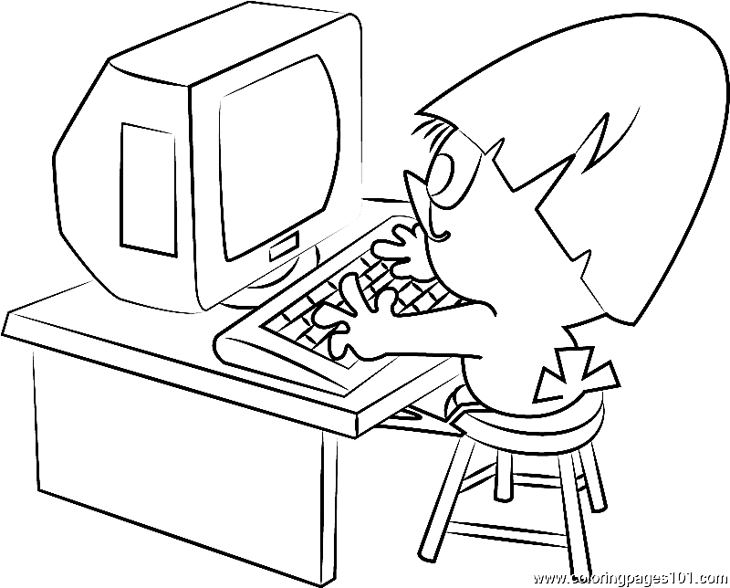Calimero Playing Computer Coloring Page