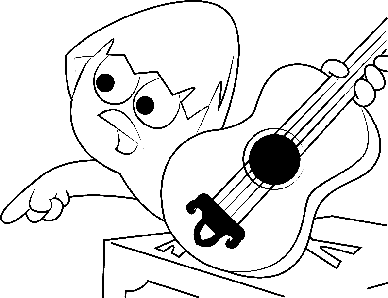 Calimero tocando guitarra para colorir