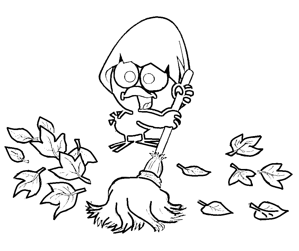 Calimero Sweeps Leaves Coloring Page