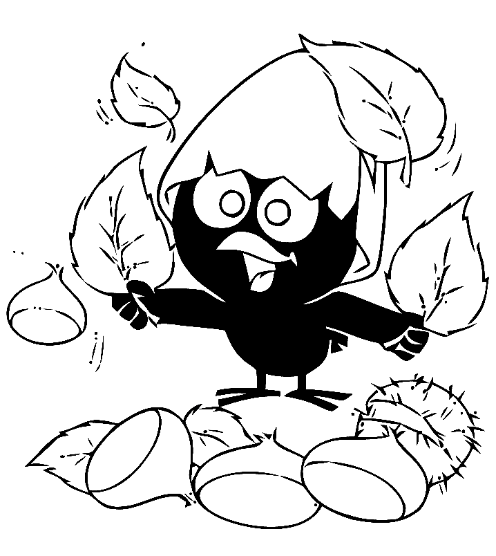 Calimero and Leaves Coloring Page
