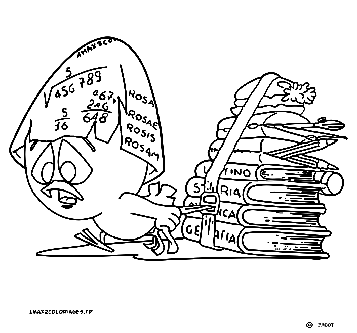 Calimero with Books Coloring Page