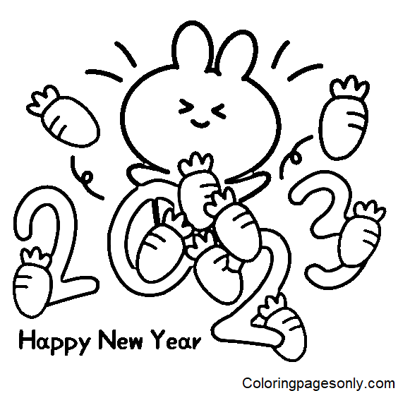 Carrot Rabbit Year 2023 Coloring Page