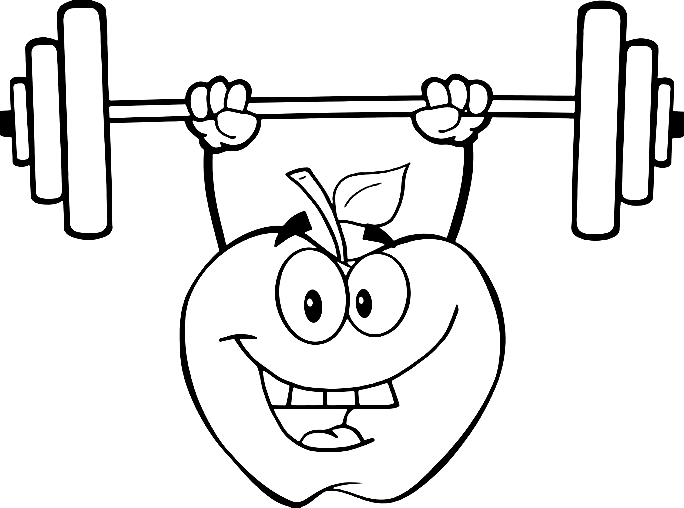 Cartoon Apple Lifting Weights Coloring Page