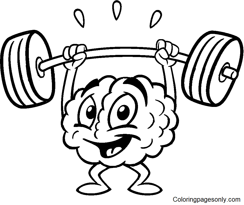 Cartoon-Gehirn, das Gewichte vom Gewichtheben hebt
