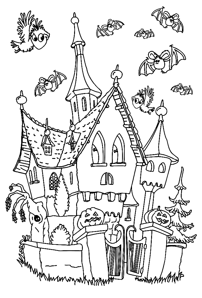 Castle Halloween Coloring Page