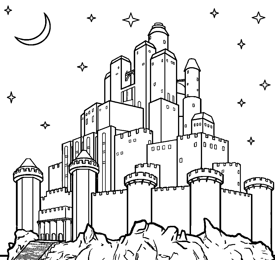 Desenho de castelo na noite para colorir
