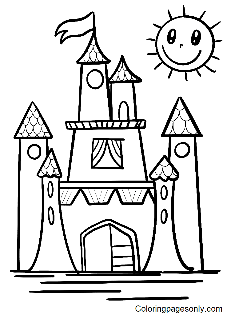 Castle and Sun Coloring Page