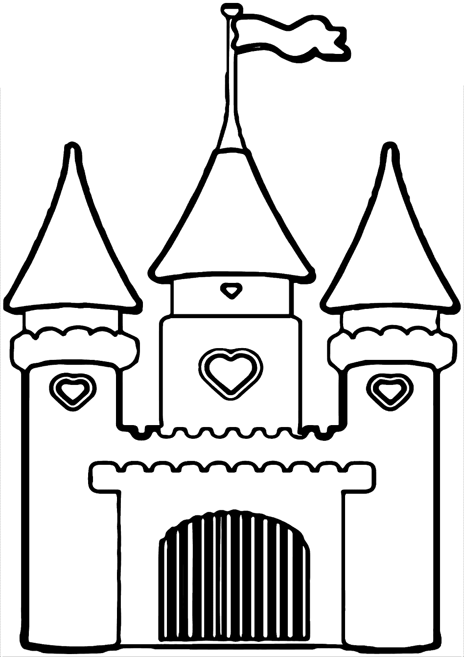 Castle with Hearts Coloring Page