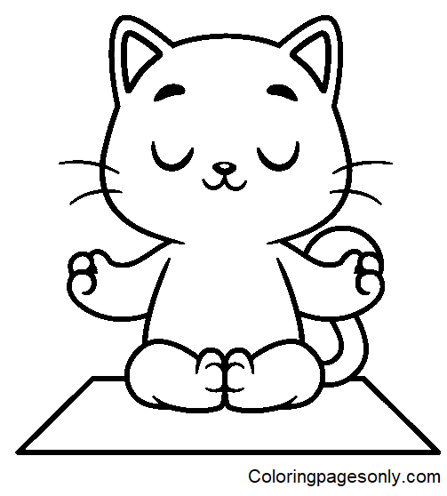 Cat in Yoga Pose Coloring Page