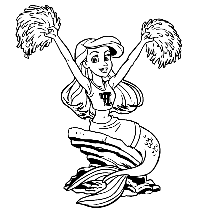 Página para colorir da Ariel animadora de torcida