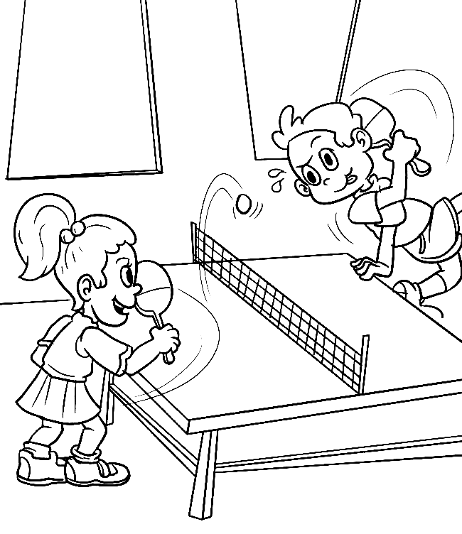 Раскраска Дети играют в пинг-понг