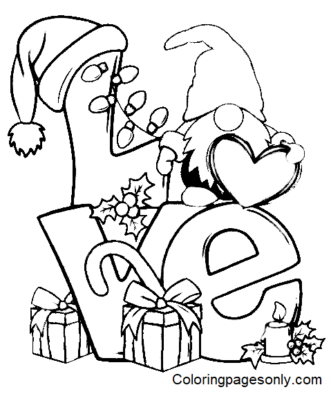 Christmas Love Gnome Coloring Page