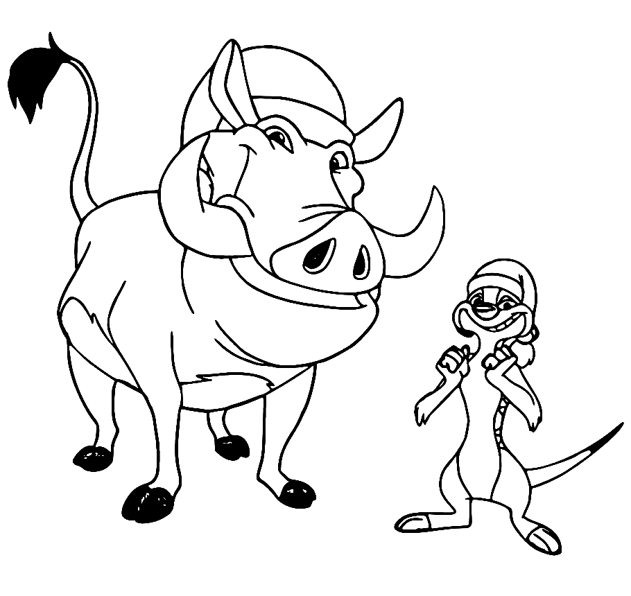 Christmas Timon with Pumbaa Coloring Page