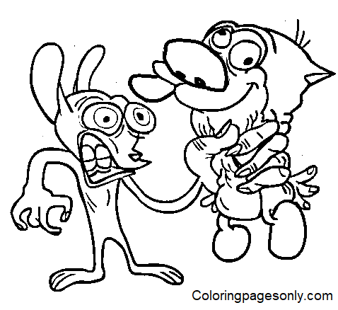 Crazy Ren with Stimpy Coloring Page
