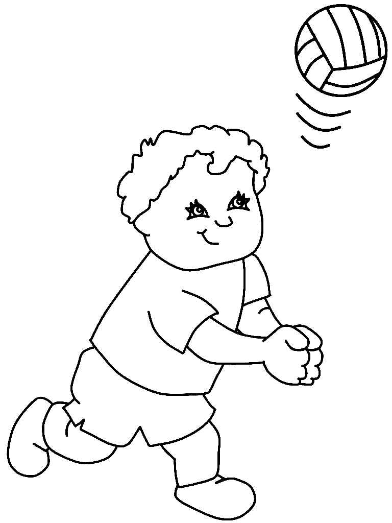 Cute Boy Playing Volleyball Coloring Page
