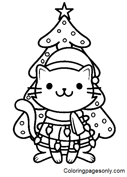 Cute Christmas Cat Coloring Page