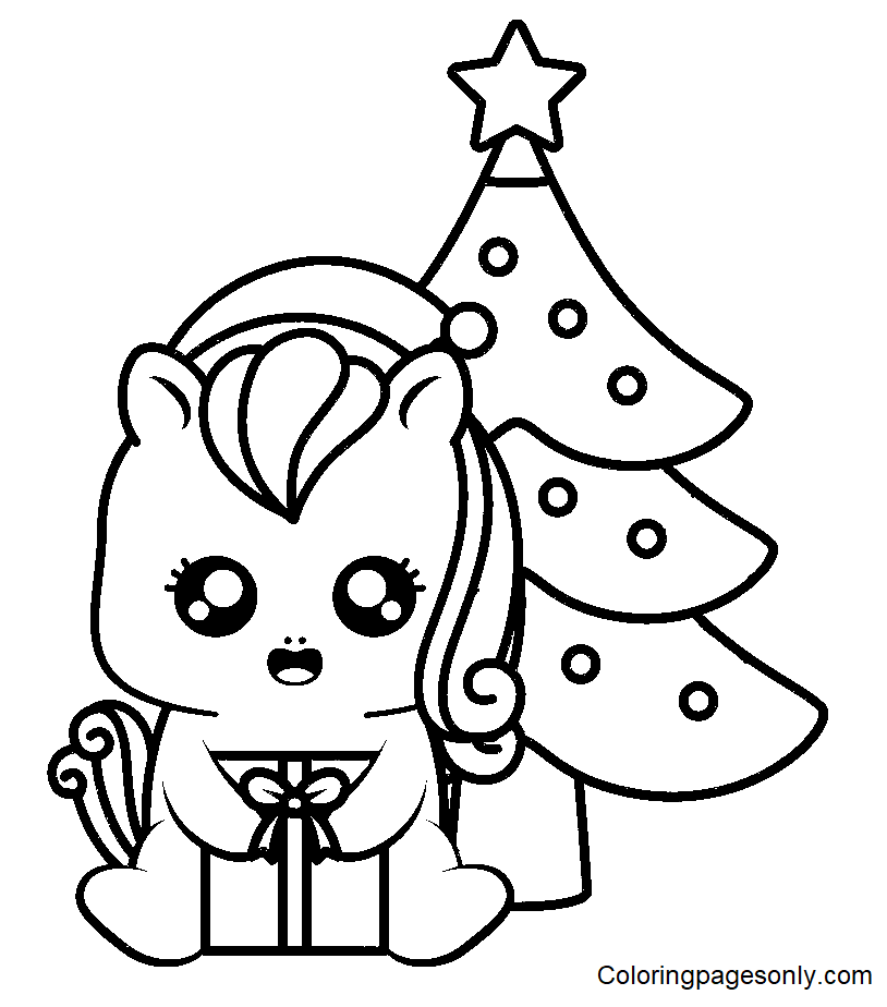 Cute Christmas Unicorn Coloring Page