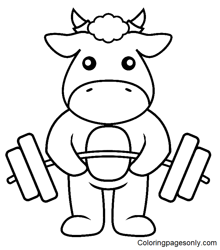 Linda vaca levantando pesas de levantamiento de pesas