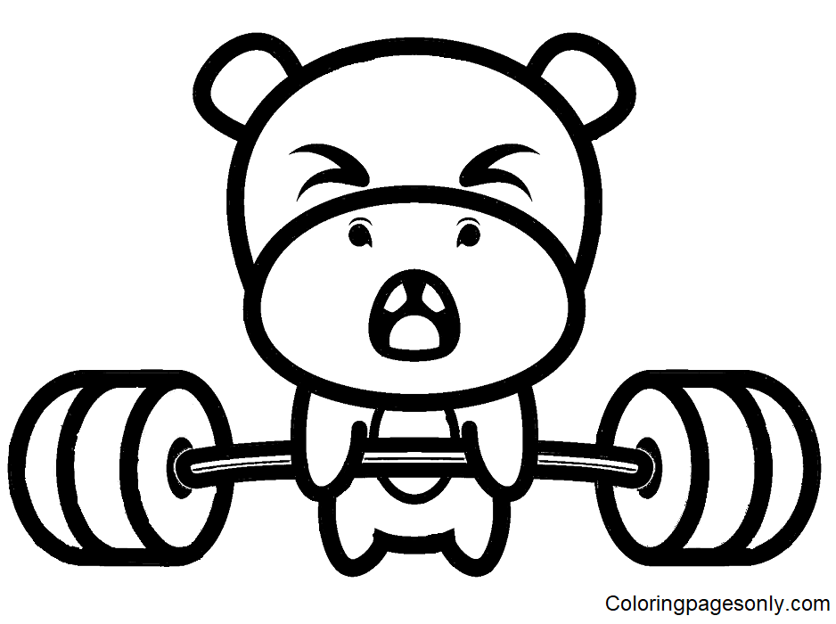 Cute Hippo Lifting Barbell Coloring Page