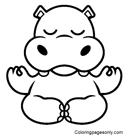Cute Hippo Yoga Coloring Pages