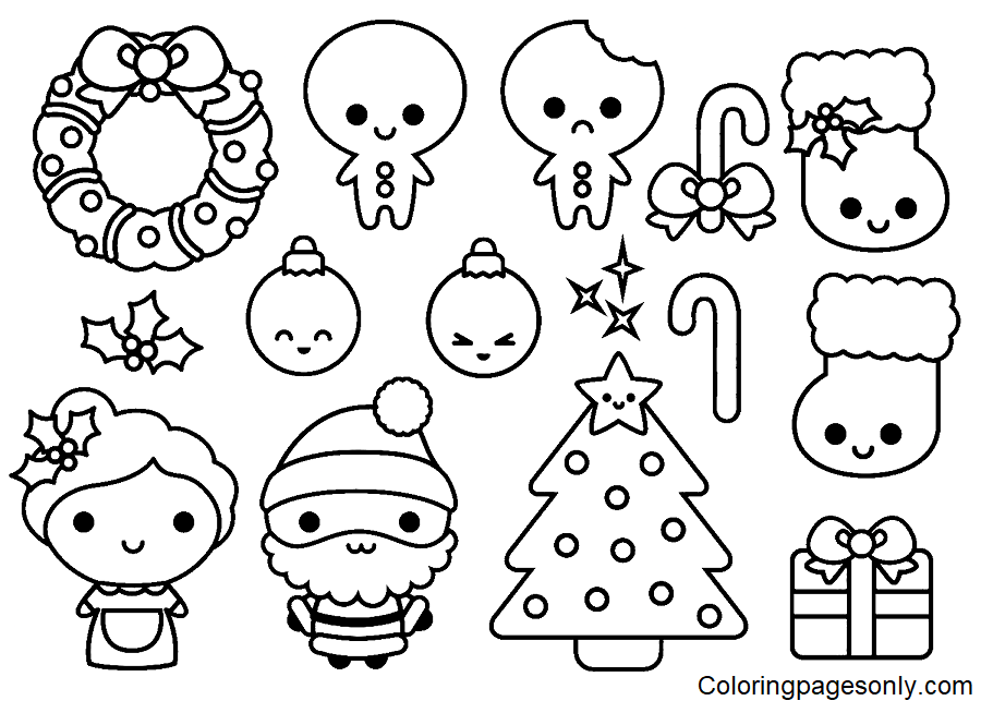 Cute Kawaii Christmas Coloring Pages