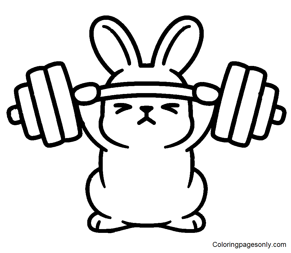Niedliches Kaninchen, das Gewichte vom Gewichtheben hebt