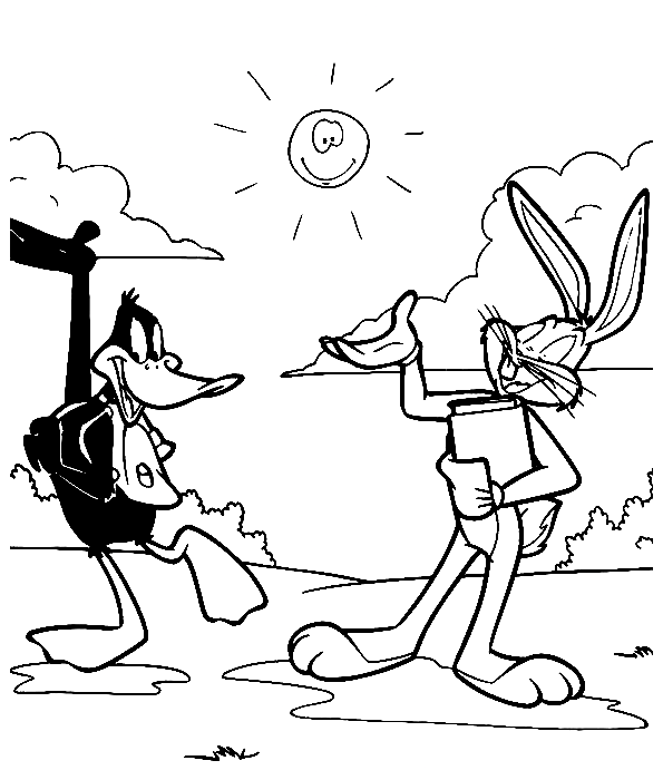 Daffy With Bugs Coloring Page