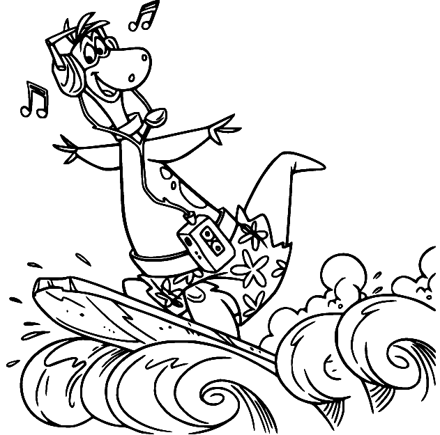 Dino Surfing Coloring Page