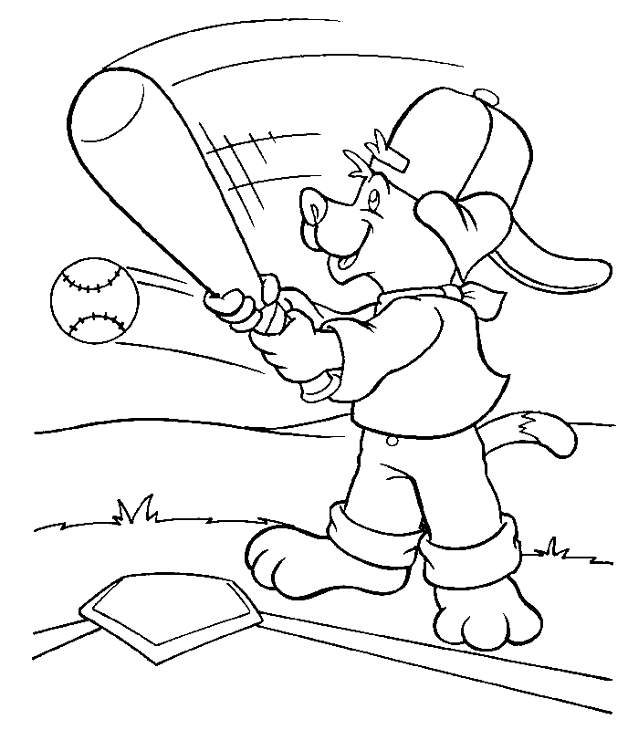 Dog Playing Softball Coloring Page