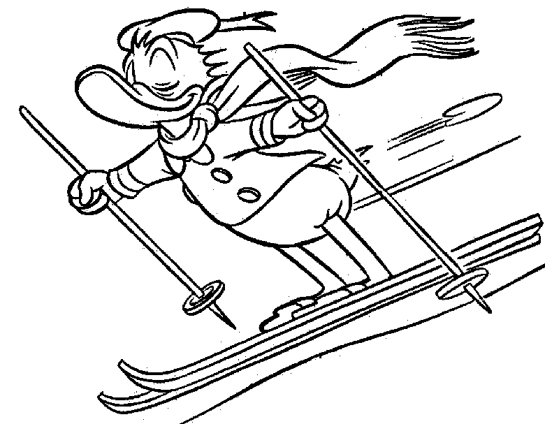 Раскраска Дональд Дак на лыжах