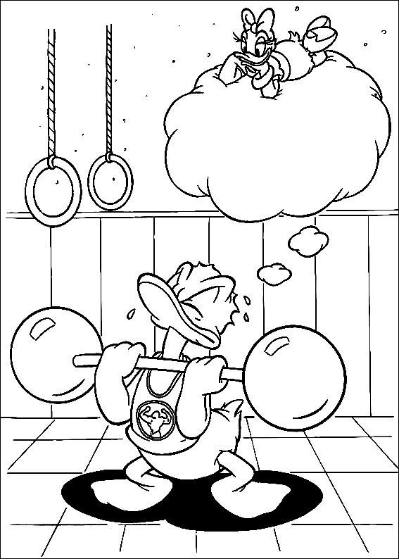 Donald Lifting Weights Coloring Page