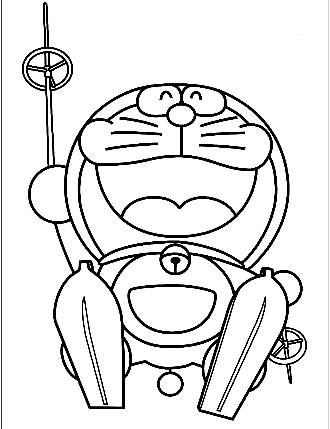 Doraemon Skiing Coloring Page