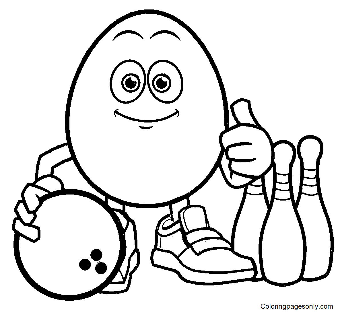 Раскраска Яйцо играет в боулинг