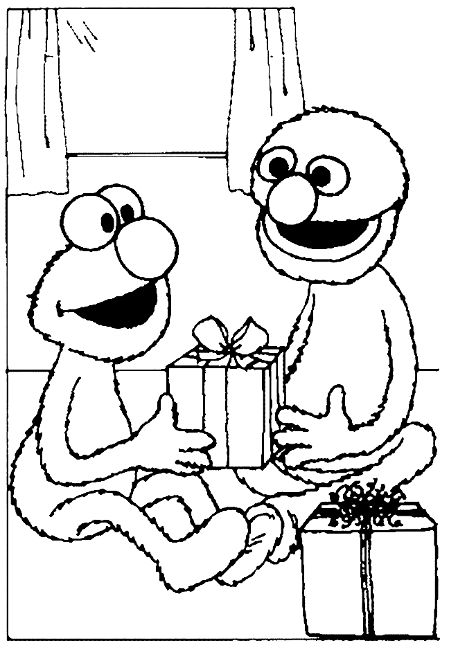 Elmo and Grover Coloring Page