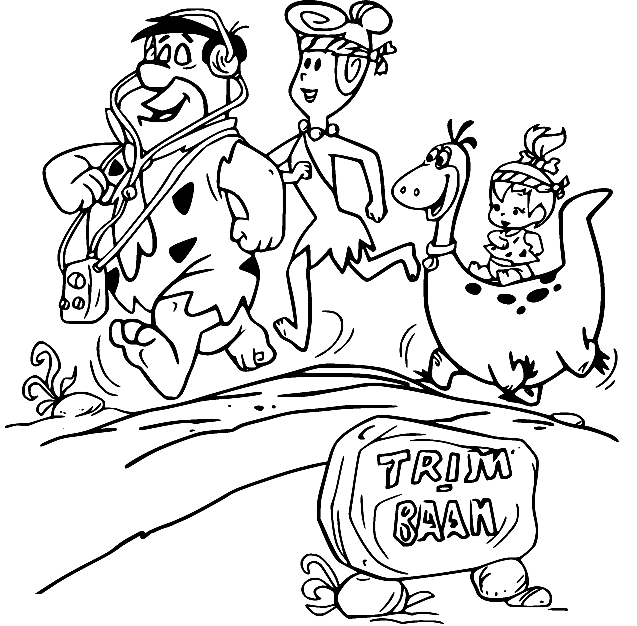 Flintstone Family Running Coloring Page