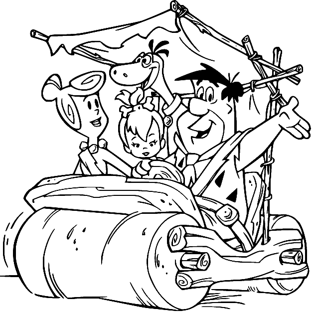Flintstone Family on the Car Coloring Page