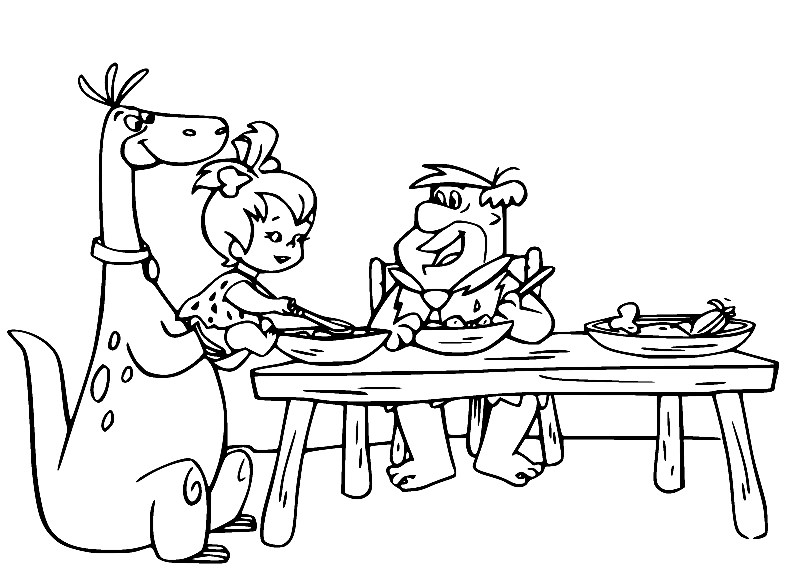 Pagina da colorare di Flintstones a pranzo