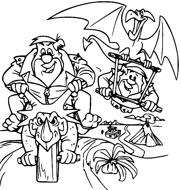 Fred Driving Dinosaur Motorbike Coloring Pages